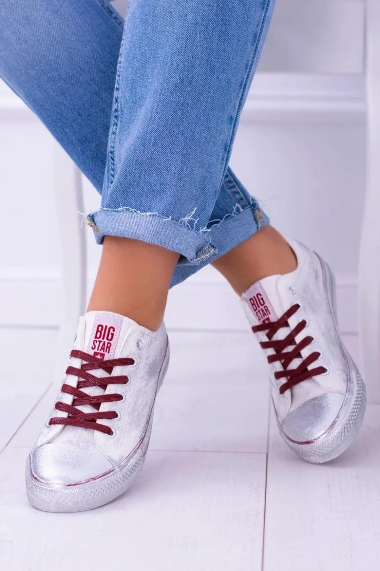 Damskie Big Star Shoes Big Star Białe Posrebrzane Tenisówki Trampki BB274014