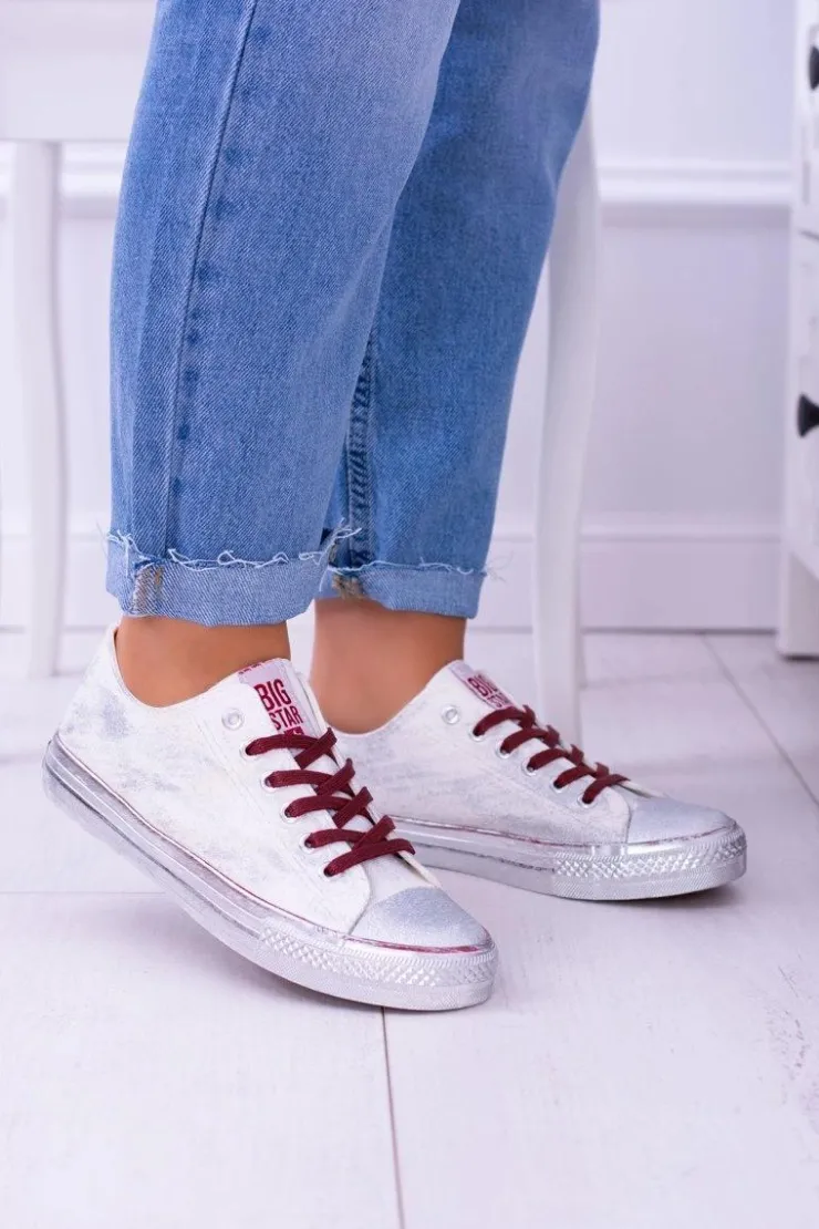 Damskie Big Star Shoes Big Star Białe Posrebrzane Tenisówki Trampki BB274014