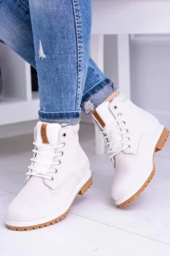 Big Star Shoes Damskie Trapery|Botki Sznurowane*Big Star Botki Damskie Białe Timberki Traperki Timon