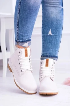 Big Star Shoes Damskie Trapery|Botki Sznurowane*Big Star Botki Damskie Białe Timberki Traperki Timon