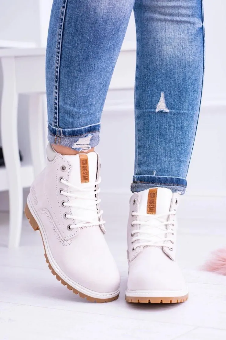 Big Star Shoes Damskie Trapery|Botki Sznurowane*Big Star Botki Damskie Białe Timberki Traperki Timon