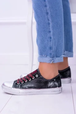 Big Star Shoes Trampki Damskie Big Star|Trampki Damskie Niskie*Big Star Czarne Posrebrzane Tenisówki Trampki BB274013