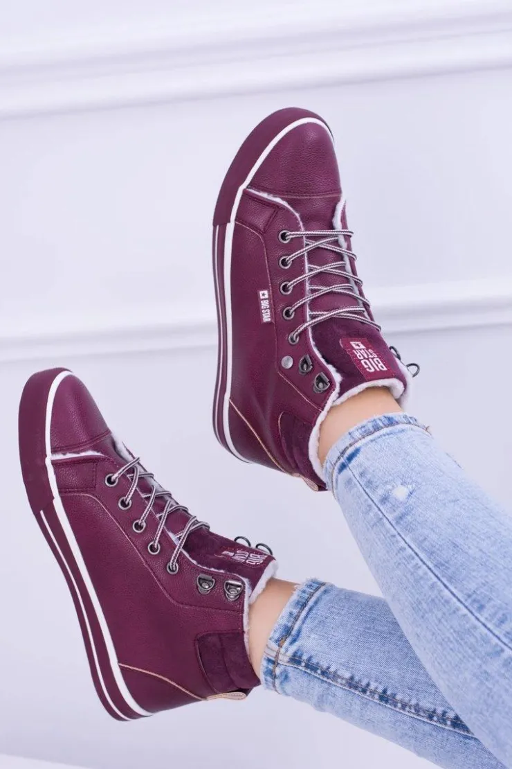 Big Star Shoes Trampki Damskie Big Star|Big Star*Big Star Ocieplane Bordowe Damskie Tenisówki BB274007