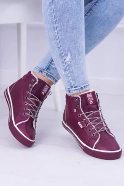 Big Star Shoes Trampki Damskie Big Star|Big Star*Big Star Ocieplane Bordowe Damskie Tenisówki BB274007