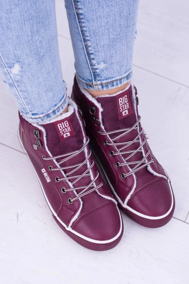 Big Star Shoes Trampki Damskie Big Star|Big Star*Big Star Ocieplane Bordowe Damskie Tenisówki BB274007