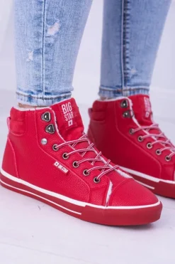 Outlet Big Star Shoes Big Star Ocieplane Czerwone Damskie Tenisówki BB274003