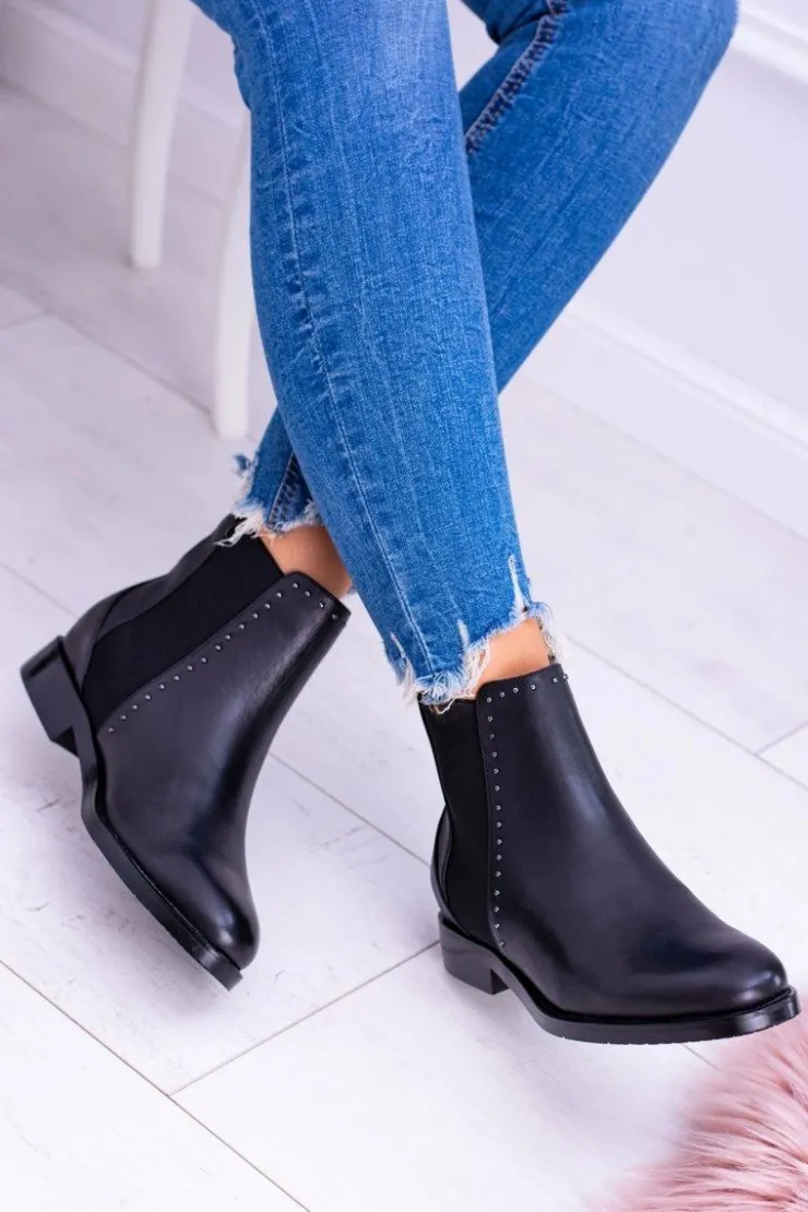 Damskie Big Star Shoes BIG STAR Skórzane Botki Sztyblety Czarne BB274611