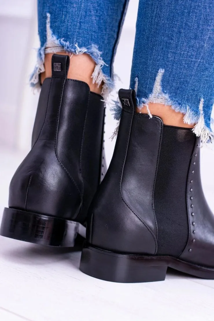 Damskie Big Star Shoes BIG STAR Skórzane Botki Sztyblety Czarne BB274611