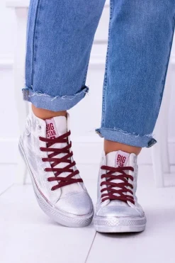 Online Big Star Shoes Big Star Wysokie Białe Posrebrzane Tenisówki Trampki BB274016