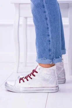 Online Big Star Shoes Big Star Wysokie Białe Posrebrzane Tenisówki Trampki BB274016