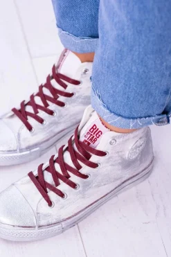Online Big Star Shoes Big Star Wysokie Białe Posrebrzane Tenisówki Trampki BB274016