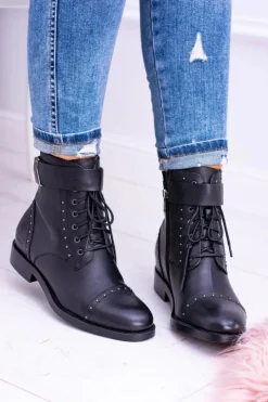 Damskie Big Star Shoes BIG STAR WYSOKIE BOTKI SZTYBLETY SKÓRZANE BB274612