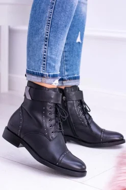 Damskie Big Star Shoes BIG STAR WYSOKIE BOTKI SZTYBLETY SKÓRZANE BB274612