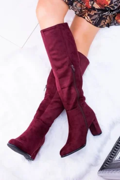 Buty Sergio Leone Kozaki Na Obcasie|Kozaki Zamszowe*Bordowe Damskie Kozaki Zamszowe Sergio Leone KZ271