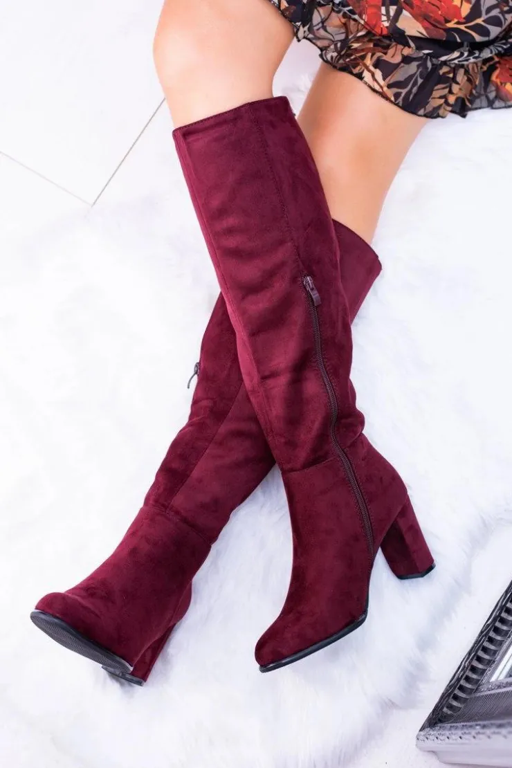 Buty Sergio Leone Kozaki Na Obcasie|Kozaki Zamszowe*Bordowe Damskie Kozaki Zamszowe Sergio Leone KZ271