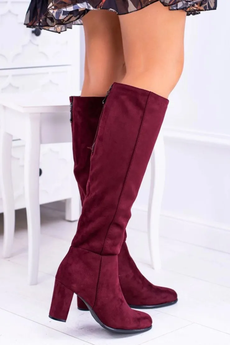 Buty Sergio Leone Kozaki Na Obcasie|Kozaki Zamszowe*Bordowe Damskie Kozaki Zamszowe Sergio Leone KZ271