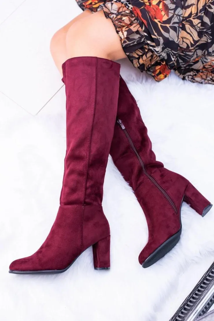 Buty Sergio Leone Kozaki Na Obcasie|Kozaki Zamszowe*Bordowe Damskie Kozaki Zamszowe Sergio Leone KZ271