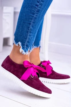 Boto Trampki Damskie Niskie*Bordowe Skórzane Damskie Tenisówki Loop