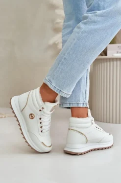 Boto Damskie Trapery|Botki Sznurowane*Botki Buty Sportowe Damskie Ocieplane Na Platformie Białe Ariatte