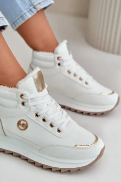Boto Damskie Trapery|Botki Sznurowane*Botki Buty Sportowe Damskie Ocieplane Na Platformie Białe Ariatte