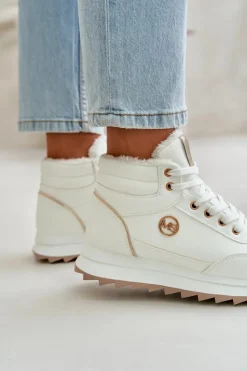 Boto Damskie Trapery|Botki Sznurowane*Botki Buty Sportowe Damskie Ocieplane Na Platformie Białe Ariatte