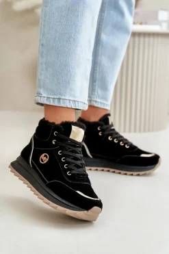 Clearance Boto Botki Buty Sportowe Damskie Ocieplane Na Platformie Czarne Ariatte