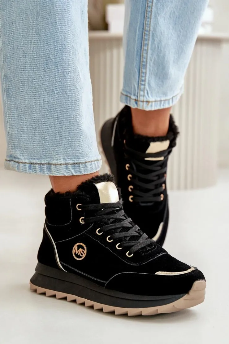 Clearance Boto Botki Buty Sportowe Damskie Ocieplane Na Platformie Czarne Ariatte