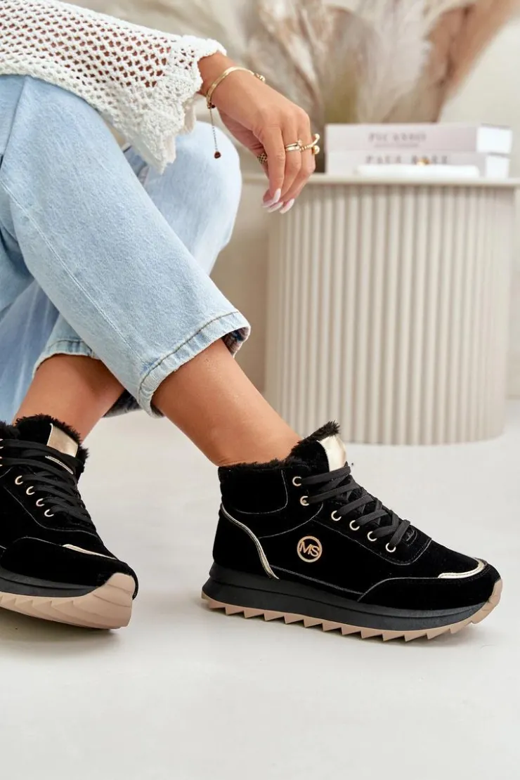 Clearance Boto Botki Buty Sportowe Damskie Ocieplane Na Platformie Czarne Ariatte