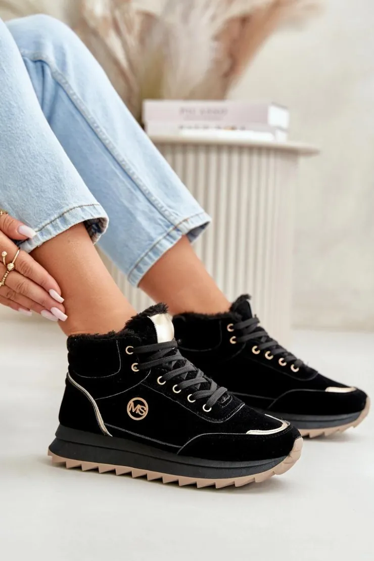 Clearance Boto Botki Buty Sportowe Damskie Ocieplane Na Platformie Czarne Ariatte