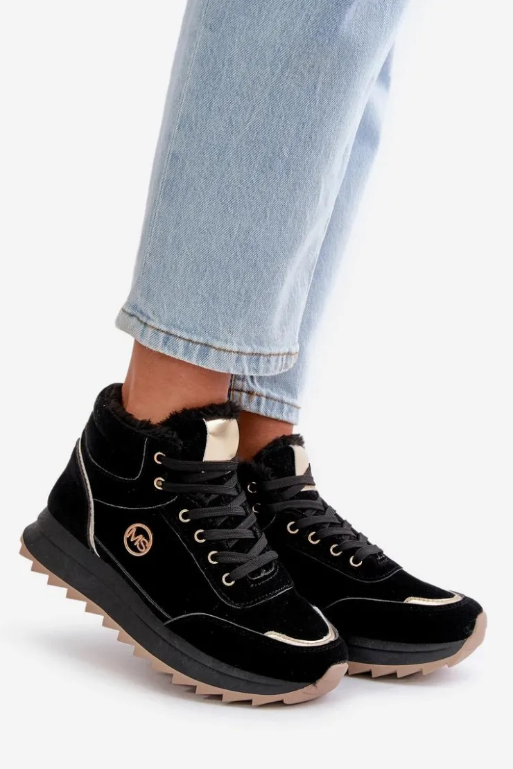 Clearance Boto Botki Buty Sportowe Damskie Ocieplane Na Platformie Czarne Ariatte