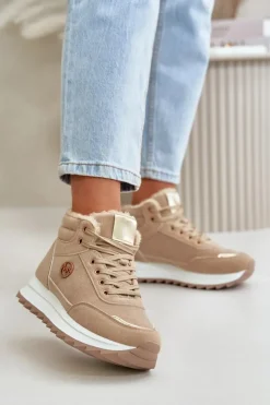 Damskie Boto Botki Buty Sportowe Damskie Ocieplane Na Platformie Khaki Ariatte