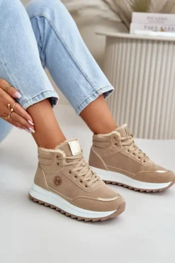 Damskie Boto Botki Buty Sportowe Damskie Ocieplane Na Platformie Khaki Ariatte