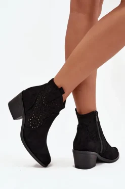 Damskie Damskie buty S.Barski Botki Damskie Ażurowe Na Obcasie S.Barski HY52-529 Czarne