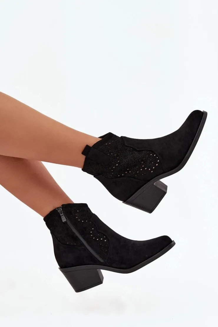 Damskie Damskie buty S.Barski Botki Damskie Ażurowe Na Obcasie S.Barski HY52-529 Czarne