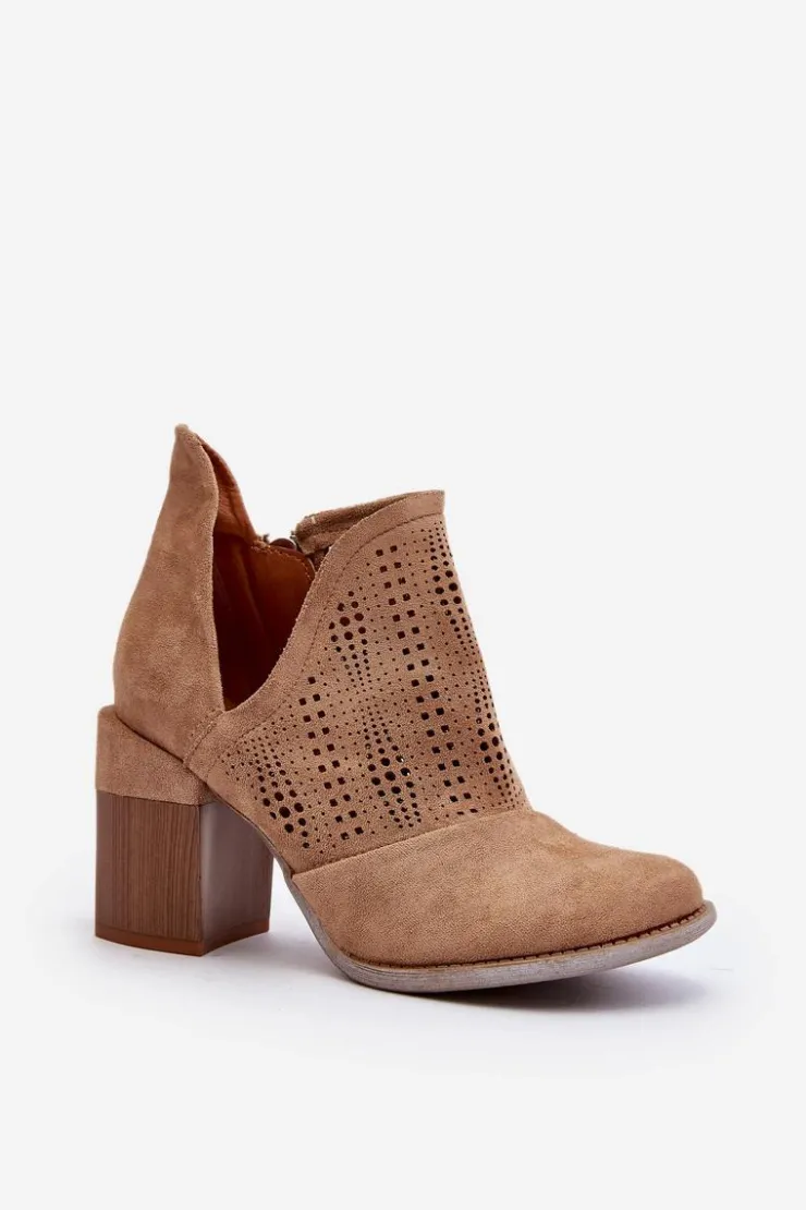 Boto Botki Damskie Ażurowe Na Słupku Beżowe Niartima