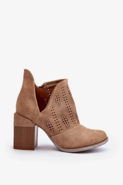 Boto Botki Damskie Ażurowe Na Słupku Beżowe Niartima