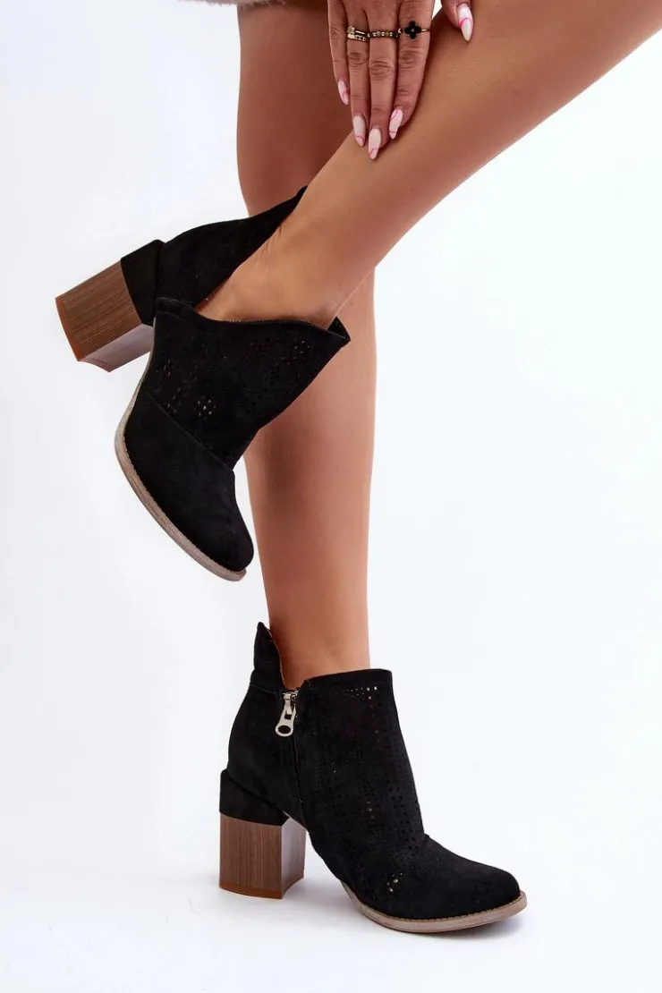 Online Boto Botki Damskie Ażurowe Na Słupku Czarne Niartima Czarny