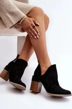 Online Boto Botki Damskie Ażurowe Na Słupku Czarne Niartima Czarny