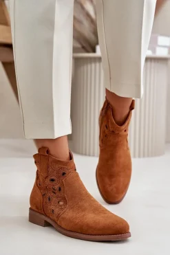 Damskie Damskie buty S.Barski Botki Damskie Ażurowe Na Zamek Camel S.Barski HY42-081