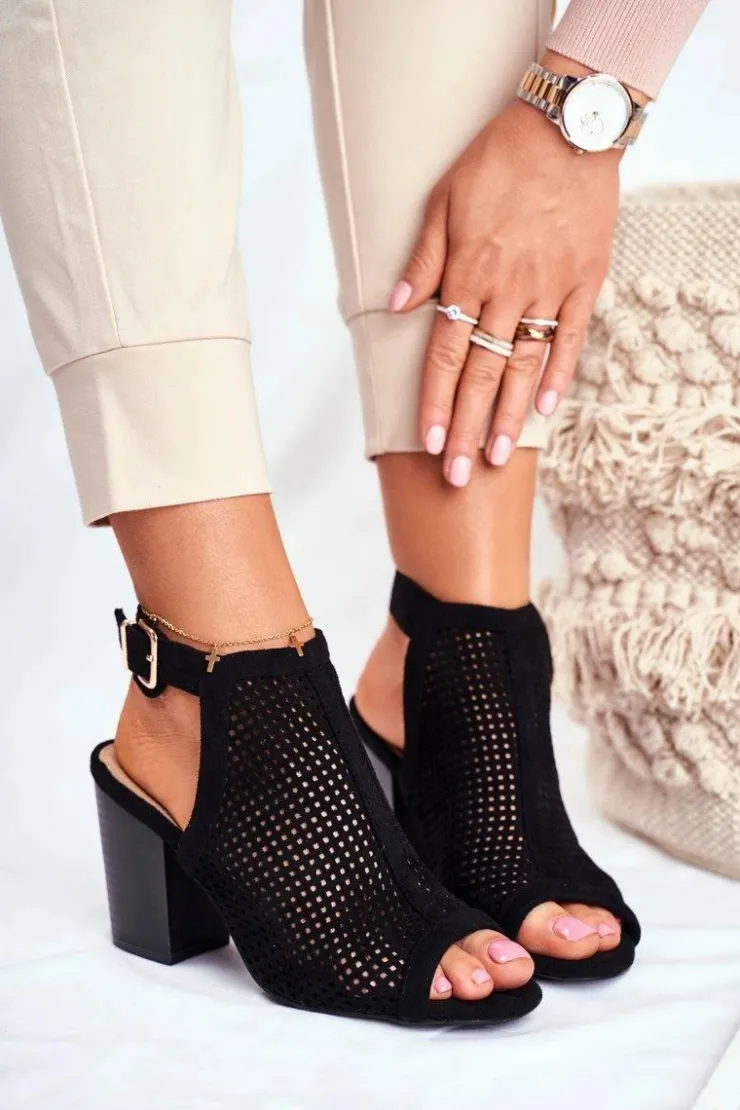 Hot Boto Botki Damskie Ażurowe Peep Toe Czarne Paradise