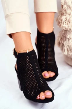 Hot Boto Botki Damskie Ażurowe Peep Toe Czarne Paradise