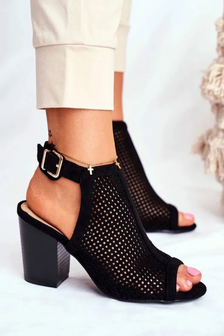 Hot Boto Botki Damskie Ażurowe Peep Toe Czarne Paradise