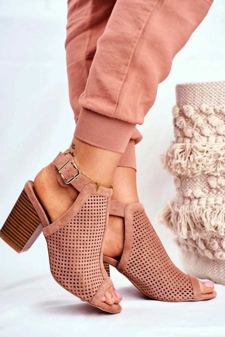 Damskie Boto Botki Damskie Ażurowe Peep Toe Różowe Paradise