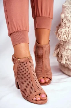 Damskie Boto Botki Damskie Ażurowe Peep Toe Różowe Paradise