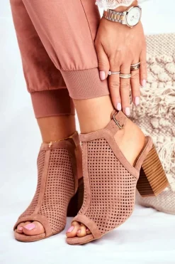 Damskie Boto Botki Damskie Ażurowe Peep Toe Różowe Paradise