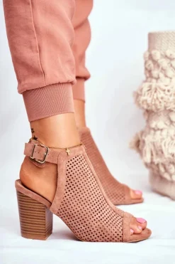 Damskie Boto Botki Damskie Ażurowe Peep Toe Różowe Paradise