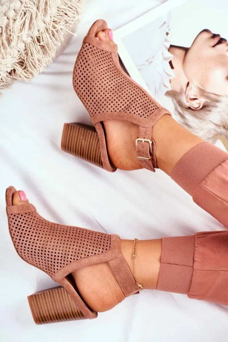 Damskie Boto Botki Damskie Ażurowe Peep Toe Różowe Paradise