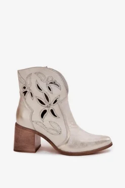 Damskie Zazoo Botki Damskie Ażurowe Z Naturalnej Skóry Na Słupku 3690 Przecierany