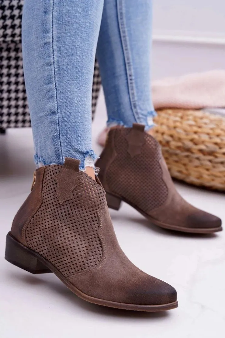 Damskie Boto Botki Damskie Beżowe Skórzane Exquisite 1166