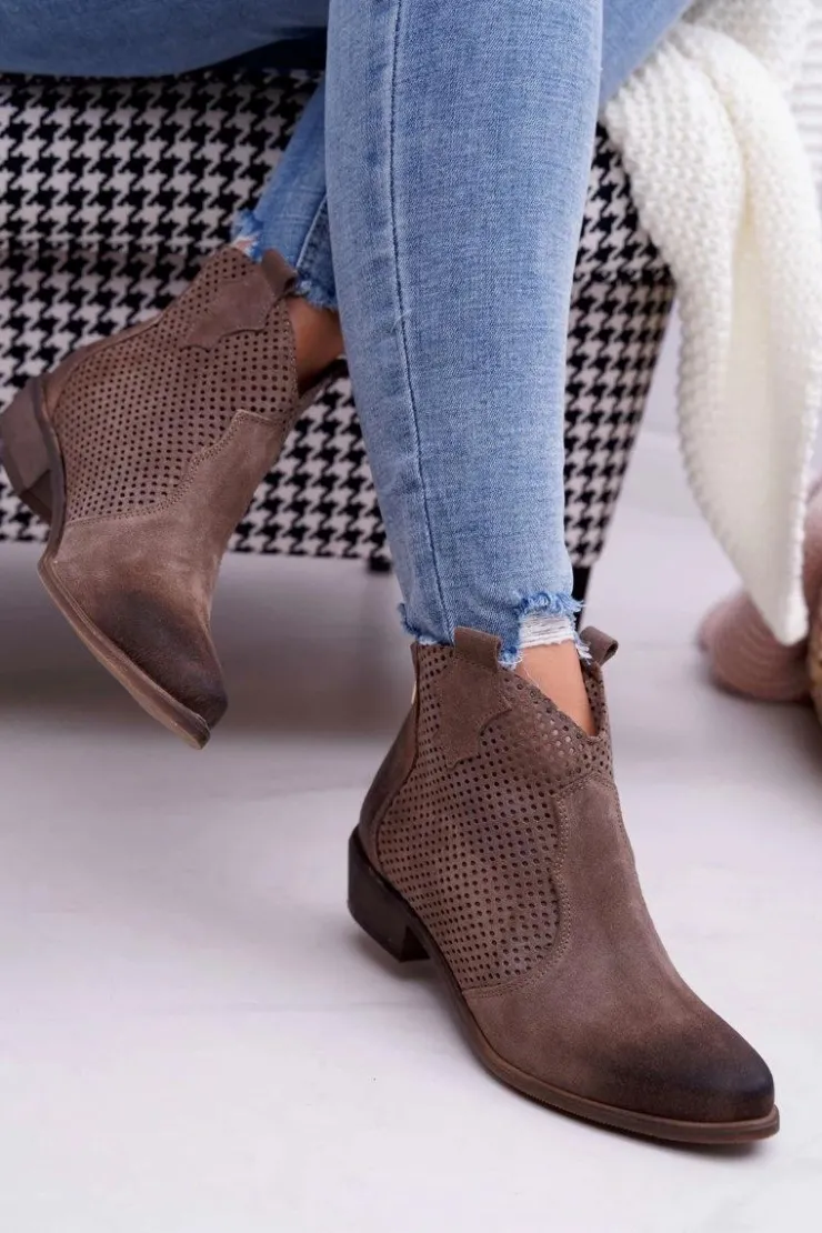 Damskie Boto Botki Damskie Beżowe Skórzane Exquisite 1166